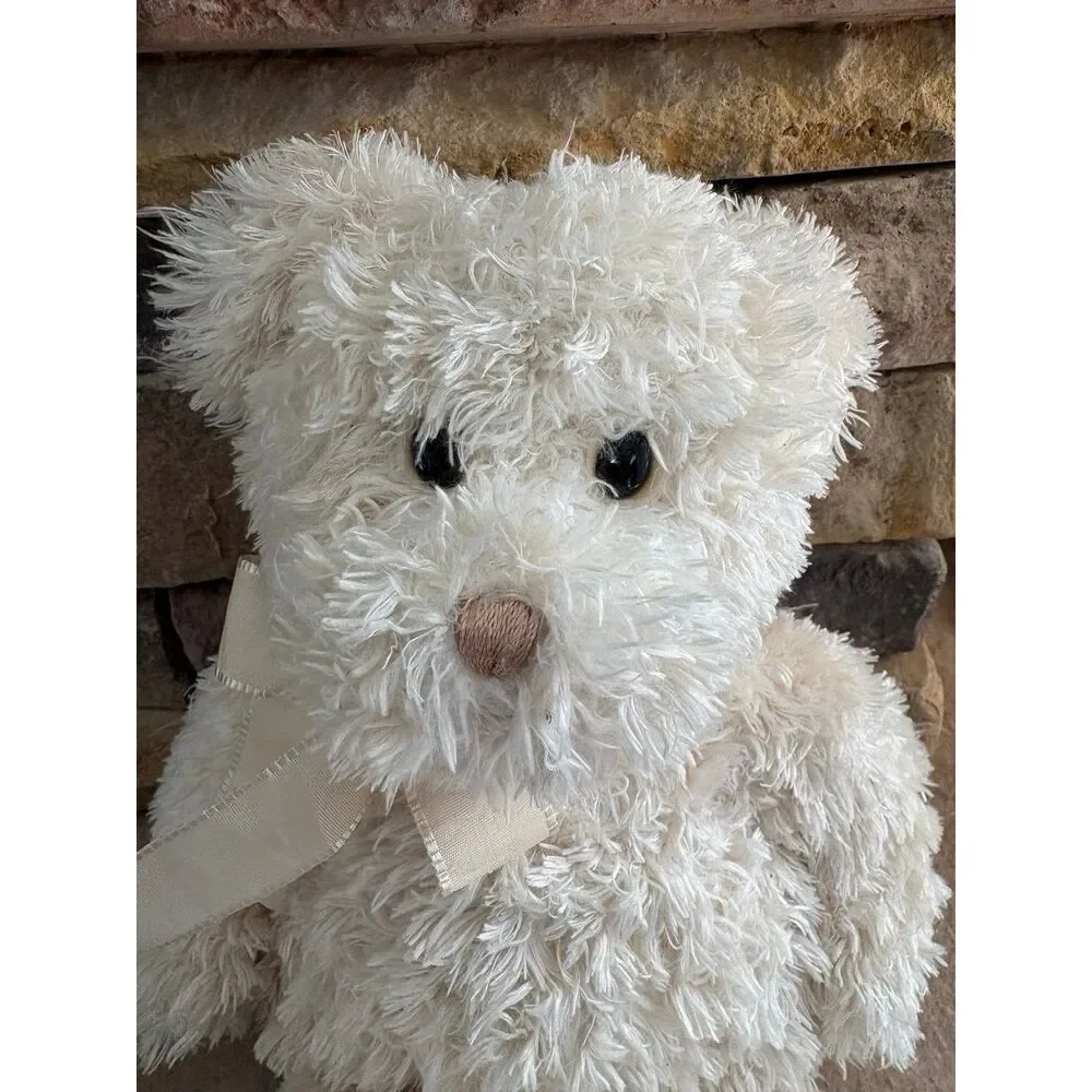 TY White Teddy Bear Plush Stuffed Animal Ivory Ribbon 16